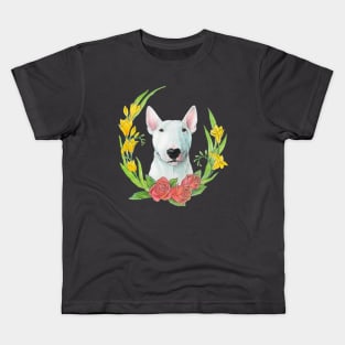 Bull terrier with flowers Kids T-Shirt